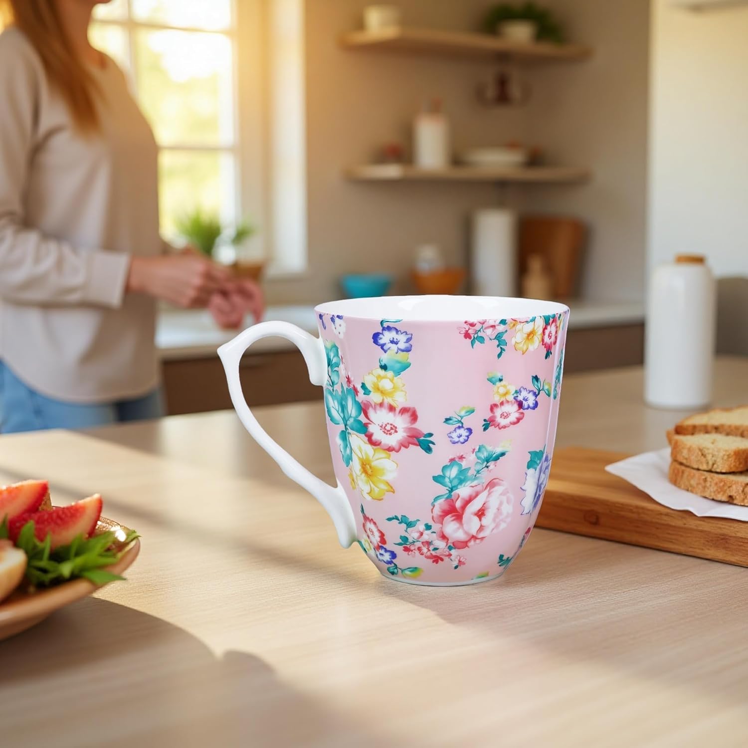 14oz Bone China Mug Floral Coffee Mug with Handle Elegant Flower Coffee Tea Cup Christmas Birthday Gifts for Women Men Family Friend - Image 3