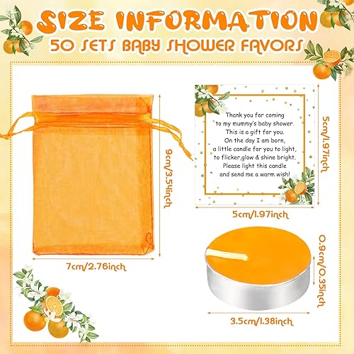 Miniatura 2 de MTLEE 50 juegos de recuerdos de fiesta Little Cutie Baby Shower – Incluye 50 velas de té, 50 etiquetas de agradecimiento y 50 bolsas de regalo de