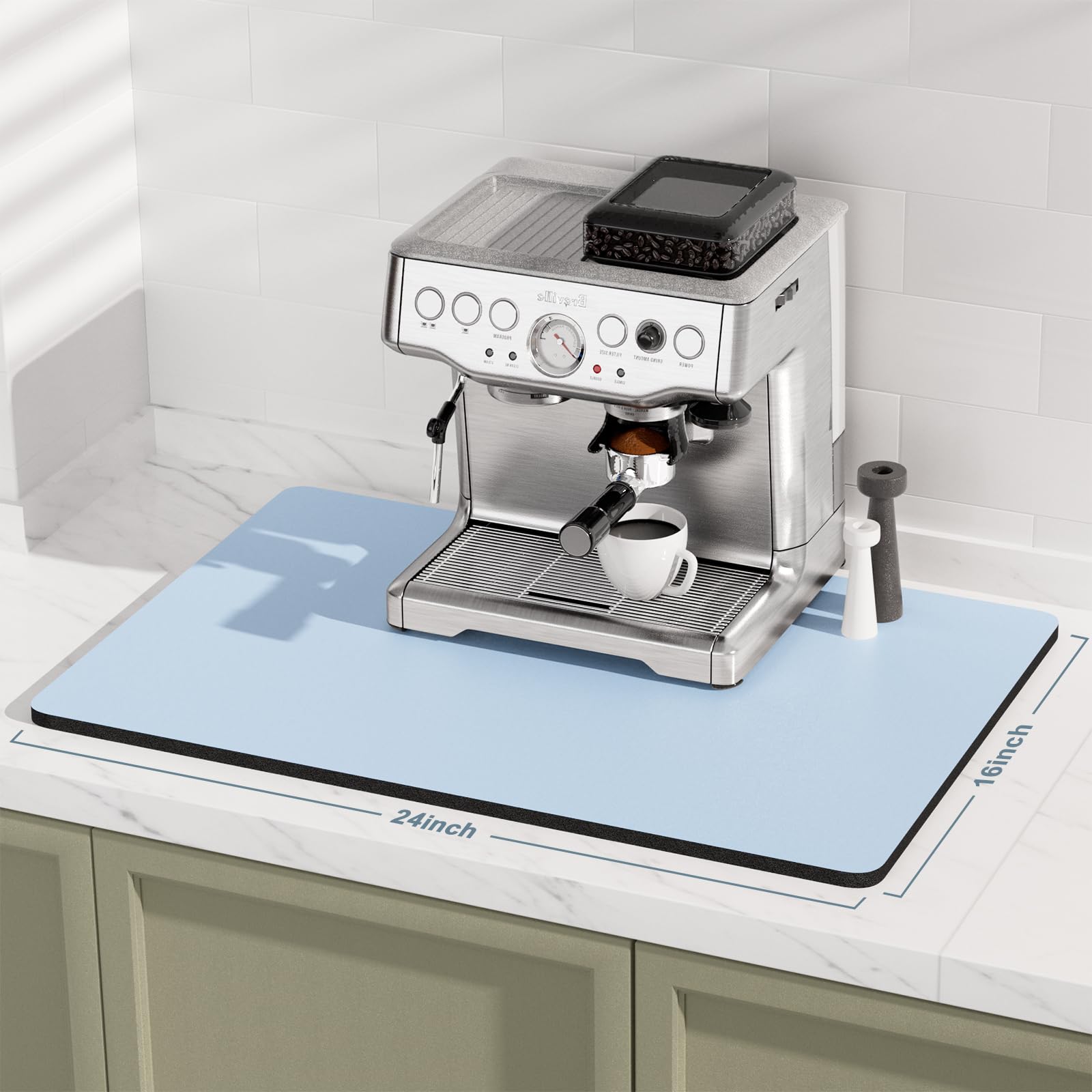 Rnivvi Tapete de café, tapete de barra de café de 16 x 24 pulgadas para accesorios y organizador de estación de café, almohadilla de secado de platos antiabsorbente para encimera de cocina, bonita