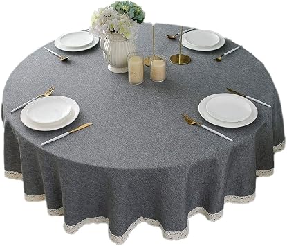 Cotton Linen Solid Color Tablecloth Round Dustproof Tablemat Coffee Table Cover Towel Tablecloth,Dark Gray,Round 200cm