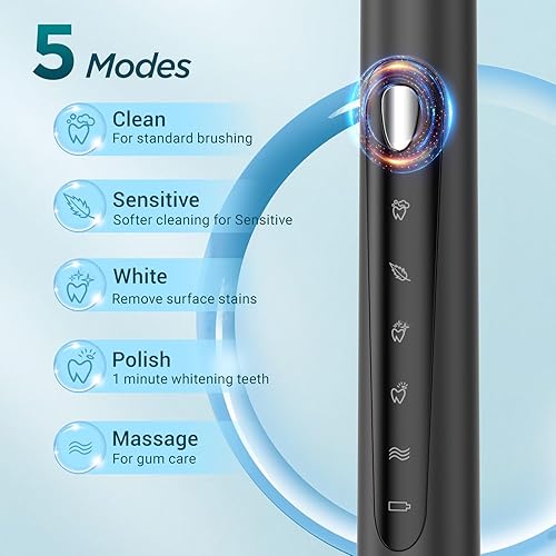 Miniatura 4 de YteaTh Cepillo de dientes eléctrico sónico para adultos y niños con 8 cabezales de cepillo, 5 modos con temporizador inteligente integrado de 2