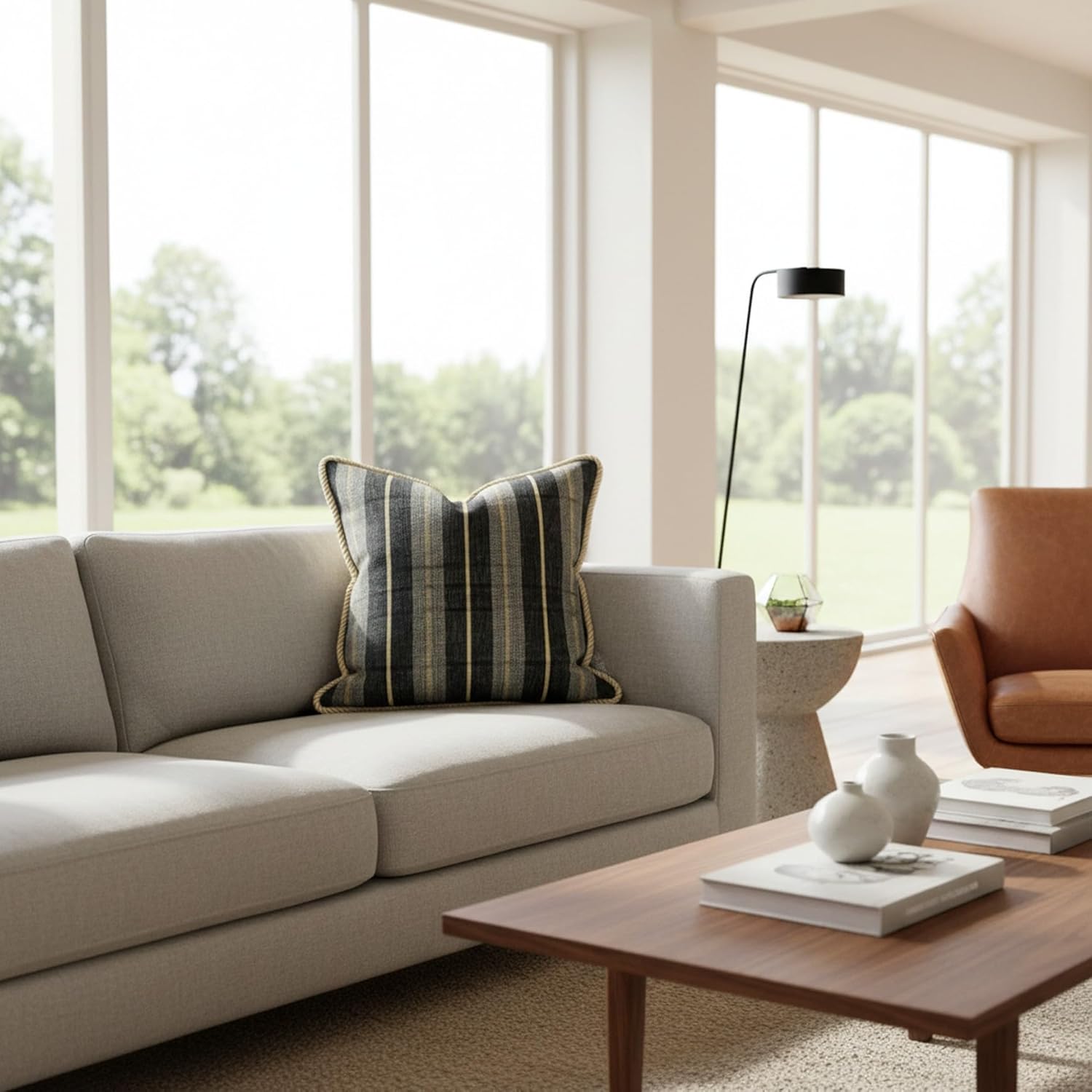 Howard Elliott Collection Roper Decorative Throw Pillow with Plaid Polyester Fabric, Removable Zipper Cover and Down Filled Insert for Sofa or Bed, 20x20 Inch, Midnight