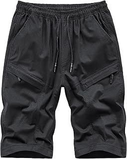 Youthful flying Men's Cargo Shorts Lightweight Cotton Work Shorts Summer Casual Multi Pocket Combat Shorts Half Pants(Size:4XL,Color:Black)