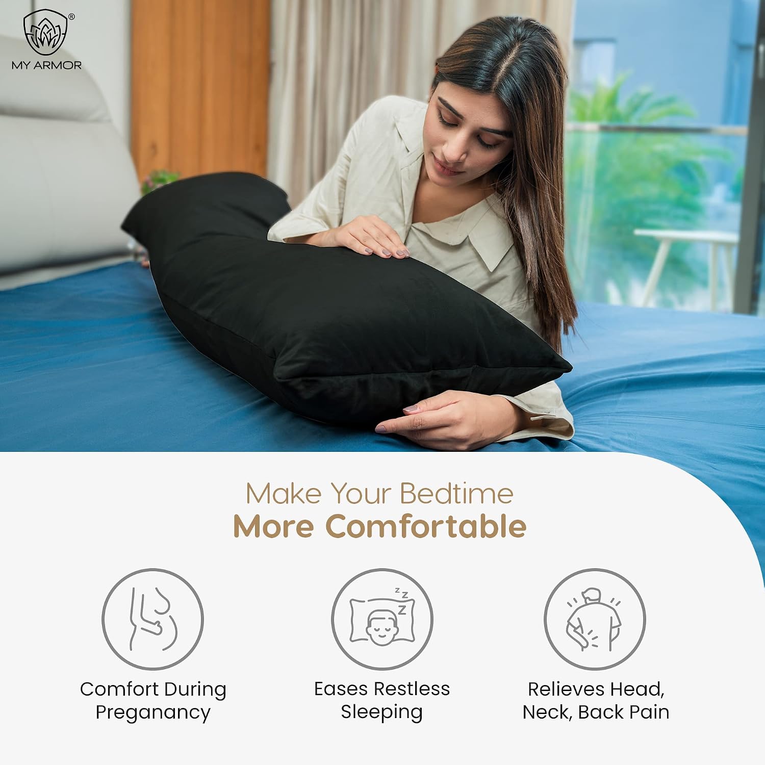 soft microfiber pillow for sleeping, 53x16 full body pillow, long pillow for bed, pregnancy pillow for sleeping, large pillow with velvet cover,
