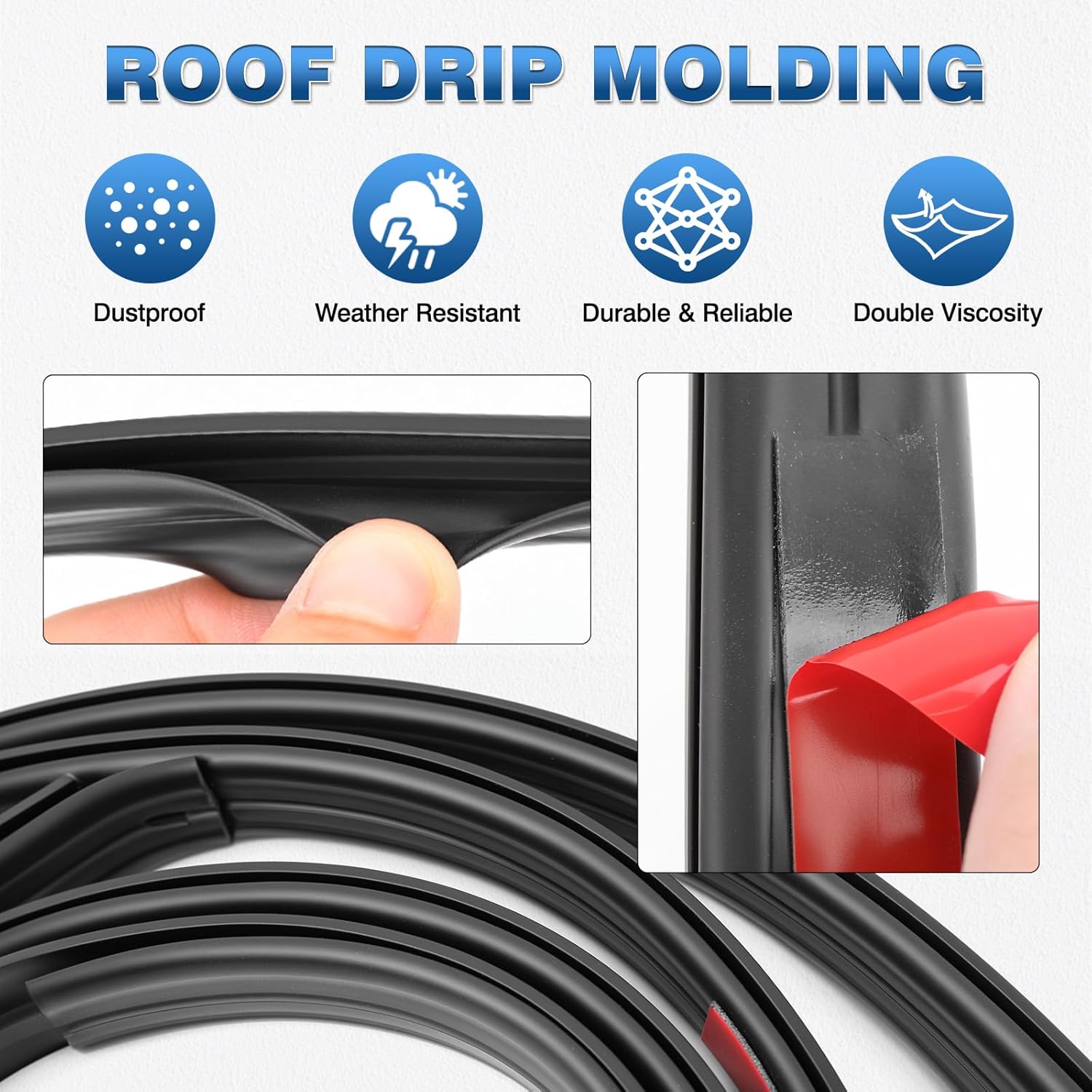 TOP-MAX 2pcs Roof Drip Molding Compatible with 2007-2021 Toyota Tundra Double Cab, with 2 Self-Adhesive Tapes Weatherstrip Car Roof Moulding Trim Seal Kit Replace for 75565-0C010 75566-0C010