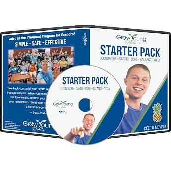 Grow Young Fitness Chair Exercises for Seniors - Starter Pack DVD Foundation - Cardio - Core - Balance - Yoga - Easy Safe and Effective Workout DVD for Elderly People