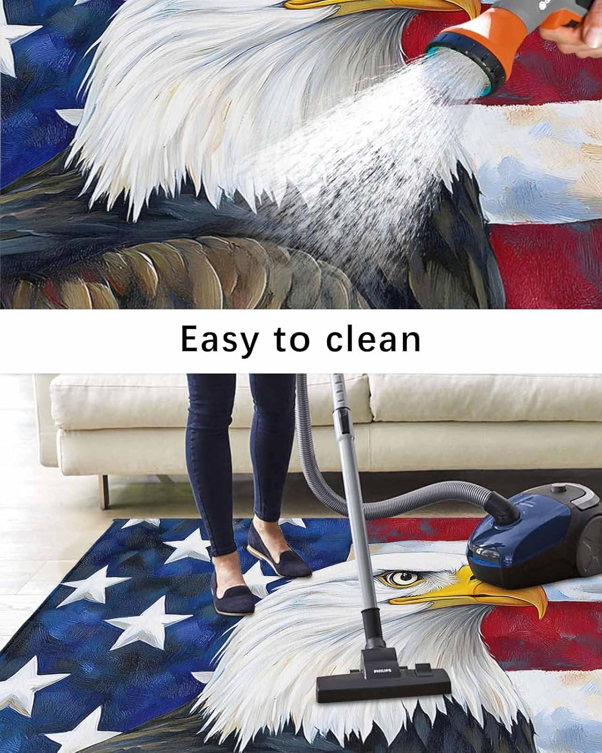 4th of July Outdoor Rug 4x6 ft Eagle Large Area Rug Non Slip Rustic Retro American Flag Independence Day Front Door Mat RV Rug Camping Carpet Patio Outdoor Rugs for Backyard Balcony Deck Porch Indoor