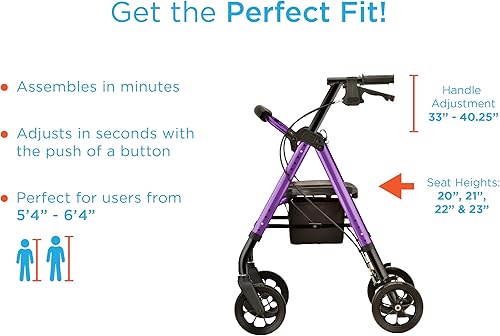 Vista 2 de NOVA Medical Products Star DX - Andador bariátrico resistente con asiento acolchado extra ancho, ruedas de 8 pulgadas, función de bloqueo plegable