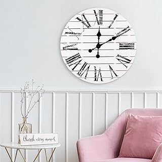 ALBEN Large Farmhouse Wall Clock - 24 inch Round Shiplap Farmhouse Style Clock Bundled with Decorative Reversible Wooden Sign