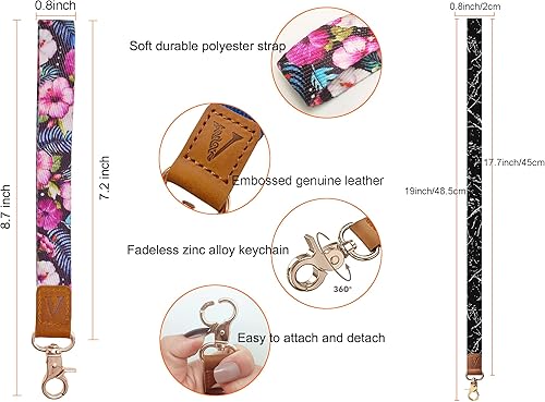 Miniatura 2 de Llavero de pulsera + correa de cordón para el cuello, llavero con cierre de langosta y cuero genuino para cartera, teléfono celular, insignias de