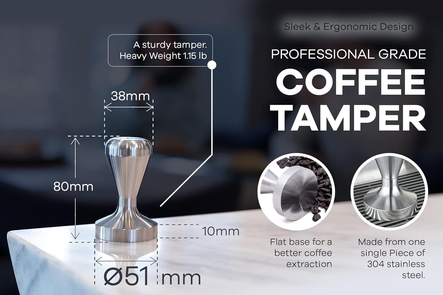 SILMUR Coffee Tamper 51mm 100% Stainless Steel. Premium Quality UNIBODY Pro Tamper and Tiny Portafilter Coffee Gift Set. 1.15 lb Flat Base Coffee Tamp Tool, Barista Tools, Espresso Tamper Tool: Home & Kitchen