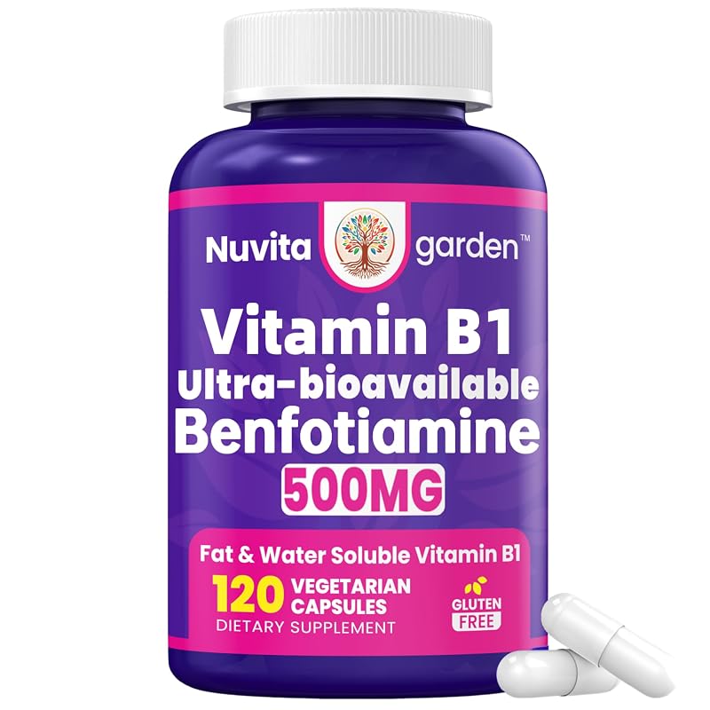 NuvitaGarden Suplemento de Vitamina B1 com Benfotiamina 500 mg e Vitamina B1 20 mg, 120 cápsulas vegetais