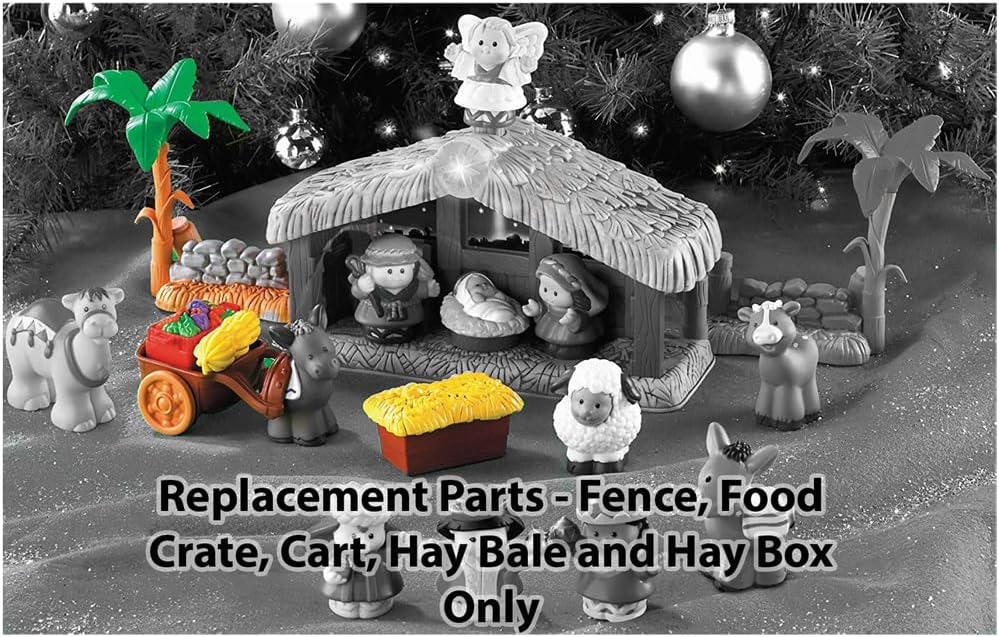 Replacement Parts for Little People Nativity and Christmas Story Nativity - J2404~1 Fence, Food Crate, Cart, Hay Bale and Hay Box