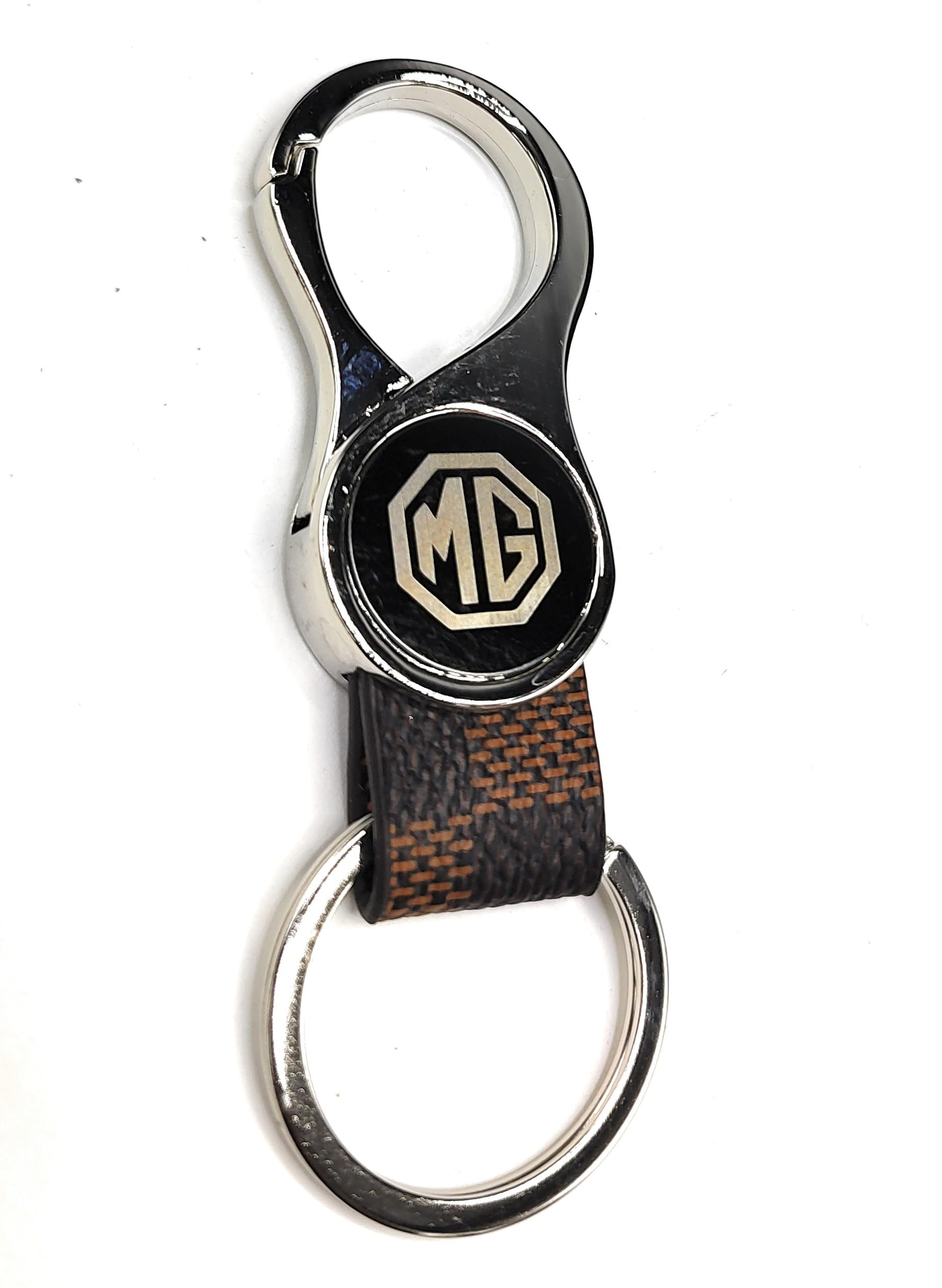Round Shape Leather Metal Keychain for MG Car Key Chain ()-image-2