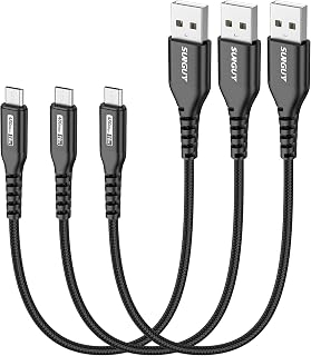 SUNGUY Micro USB Cable 1FT [3Pack], Short USB-A to Micro USB Cable Fast Charging USB 2.0 Data Transfer Nylon Braided for Samsung Galaxy S7 Edge S6, Power Bank, Android Phone, PS4, Black