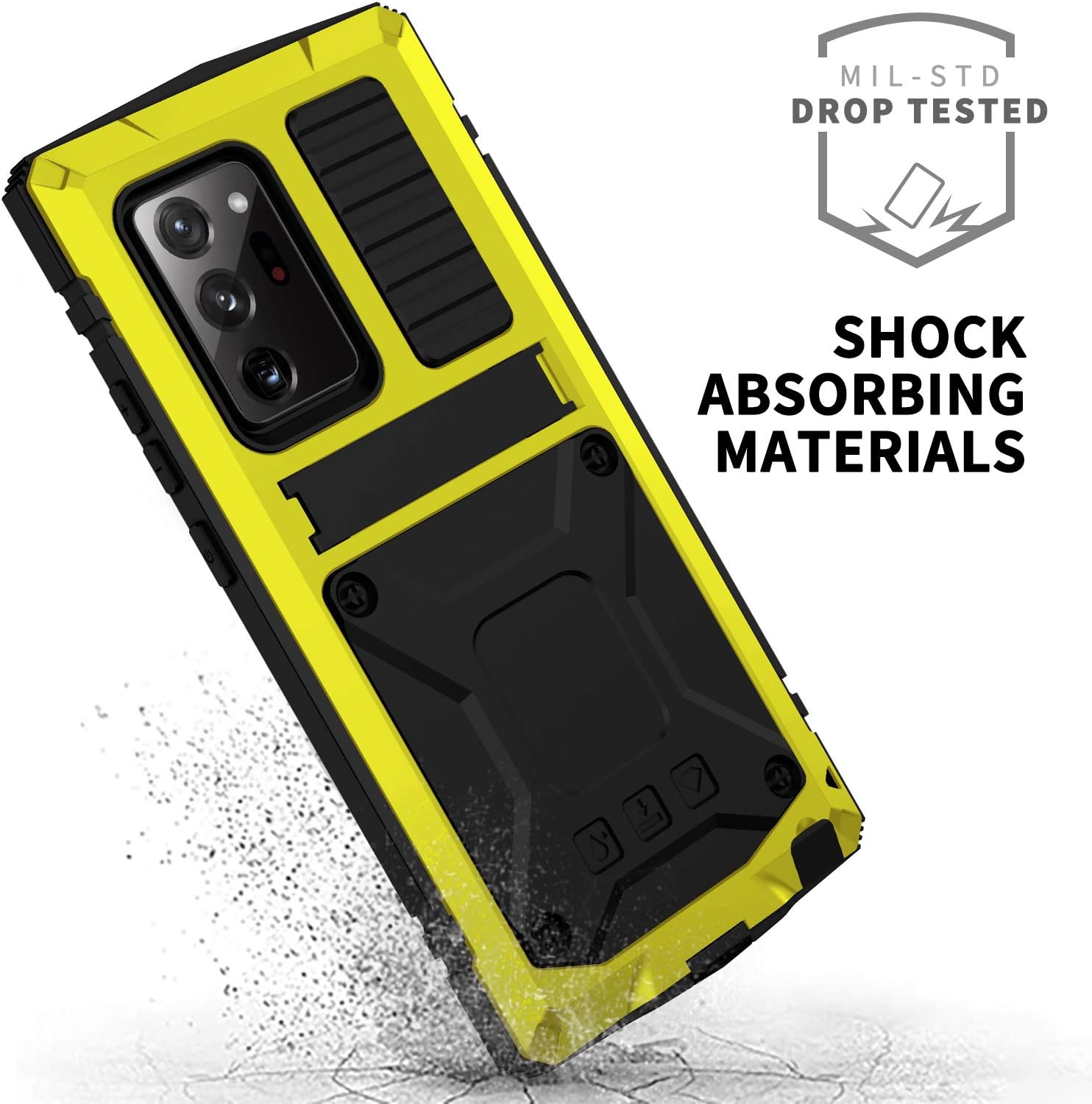 Compatible for Samsung Galaxy Note 20 Ultra Case, Aluminum Metal Gorilla Glass Waterproof Shockproof Military Heavy Duty Sturdy Protector Cover Hard Case for Samsung Galaxy Note 20 Ultra (Yellow)