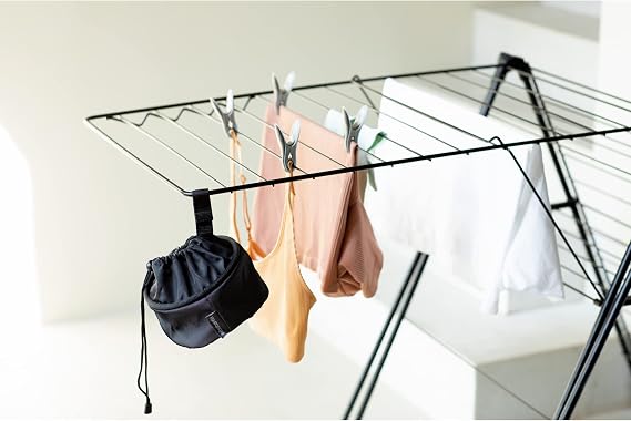 Brabantia Compact Clothespin Storage Bag with Hanging Loop & Closing Cord (Matt Black) Space Saving Organizer for Clothes Pins, Hangs on Clothesline or Drying Rack, Holds up to 75 Pins