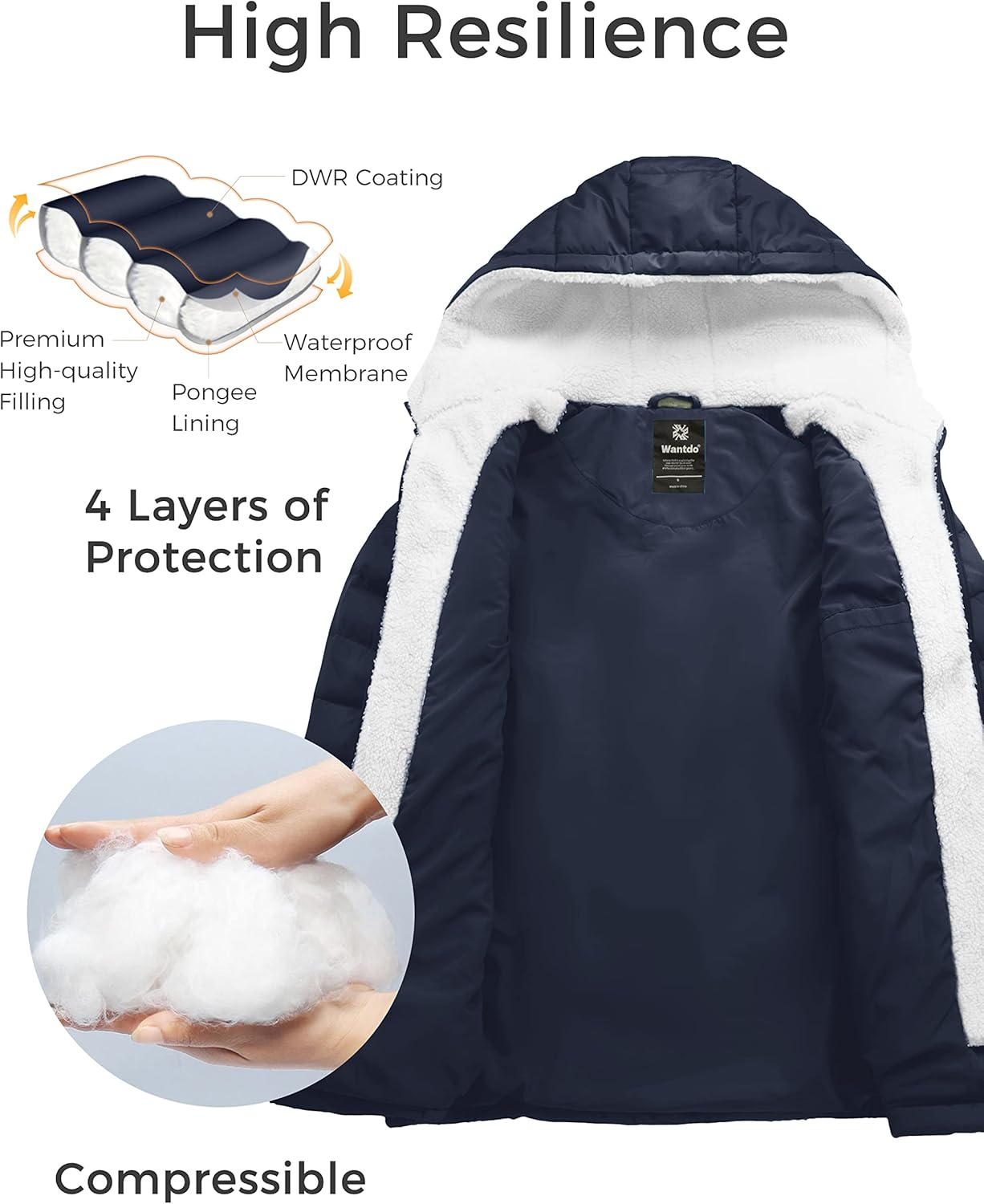 wantdo Women's Quilted Winter Coats Hooded Warm Puffer Jacket with Fleece Hood - Image 3