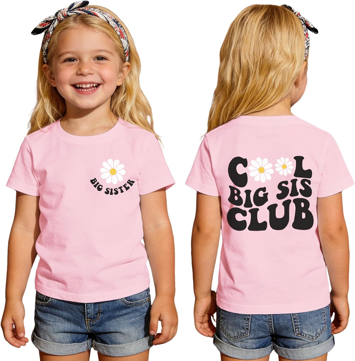 Big Sister Shirts for Toddler Girls Cool Big Sis Club T-Shirt Baby Announcement Tee Gender Reveal Outfit Summer Top