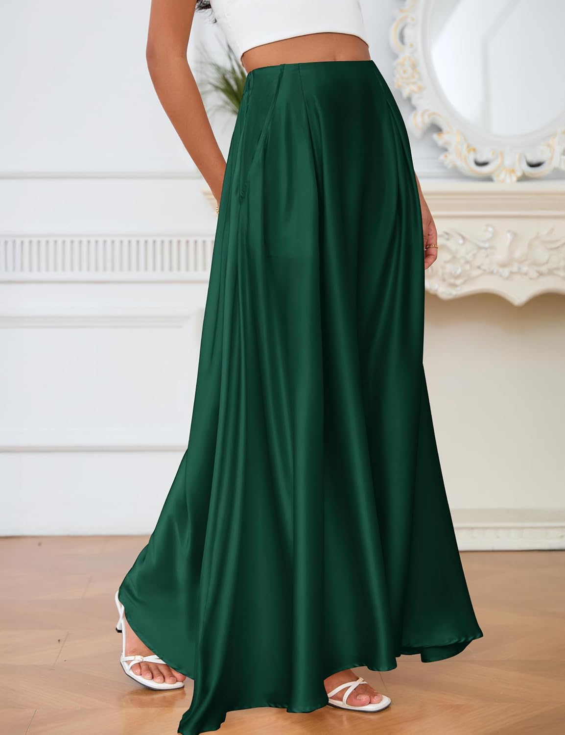 MAKABO Maxi Satin Skirts for Womens High Waisted Flowy Long A line Skirt Trendy for Office Holiday Party - Image 5