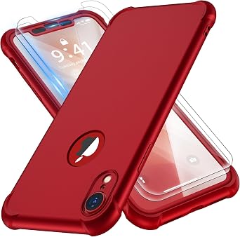 ORETECH for iPhone XR Case, with [2 x Screen Protectors] [10 Ft Military Grade Drop Test] [Camera Protection] 360 Shockproof Slim Thin Phone Case iPhone XR Cover 6.1" - Red