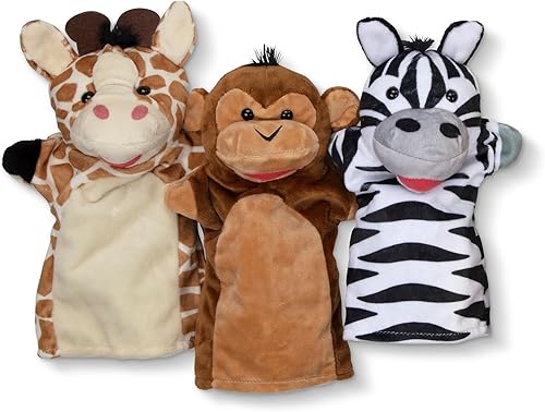 Miniatura 8 de Melissa & Doug Safari Buddies - Marionetas de mano, juego de 6 (elefante, tigre, loro, jirafa, mono, cebra) suaves, marionetas de peluche, animales