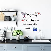 Vista 5 de Maydahui 2 Sheets Mom Kitchen Wall Stickers Kitchen Quote Wall Decals Mom's Kitchen is Seasoned with Love Wall Decals (17.7x21.6 Inch) Utensil