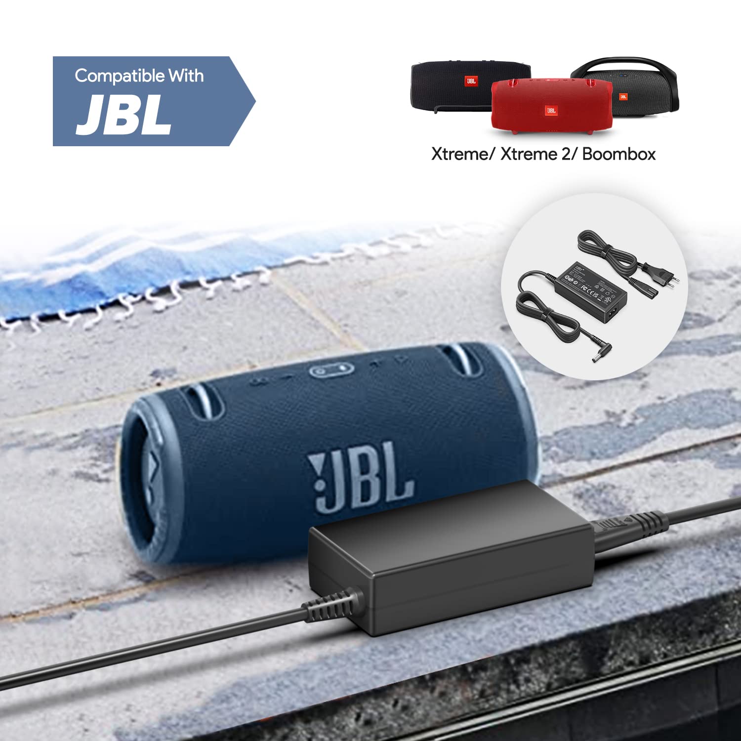 HKY 19V 65W Alimentatore Caricabatterie Caricatore per Altoparlanti Bluetooth portatile JBL Xtreme, JBL Xtreme 2/3, Xtreme Special Edition, Xtreme Plus & FUGOO XL, JBL Boombox 1/2, JBL BY HARMAN