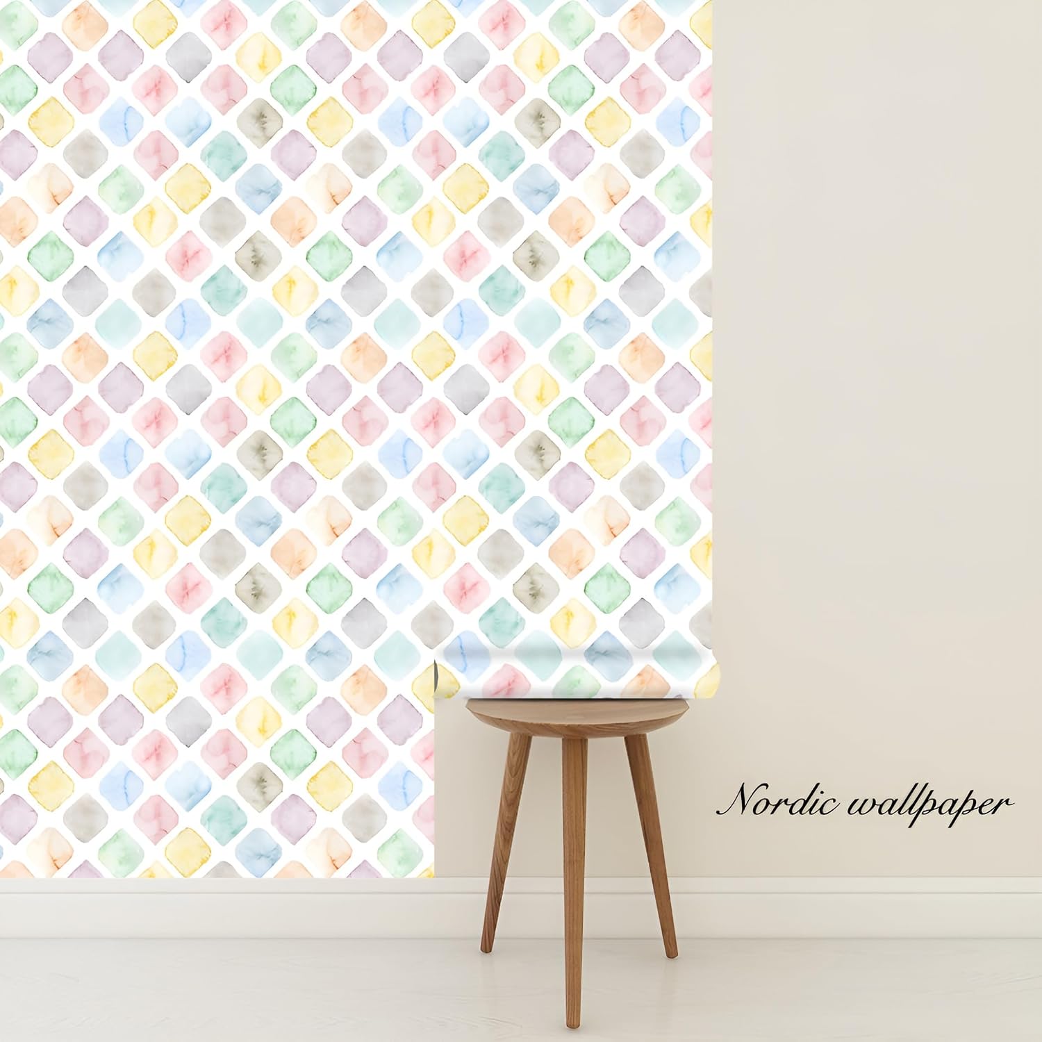 Diamond Geometric Wallpaper Peel and Stick Arc Rhombus Self-Adhesive Wallpaper Square Removable Contact Paper Renter Friendly for Bathroom Nursery Kids Room DIY Wall Decor 17.7inch x 118inch