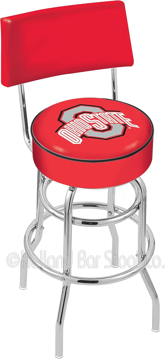 25" L7C4 - Chrome Double Ring Ohio State Swivel Bar Stool with a Back by Holland Bar Stool Company