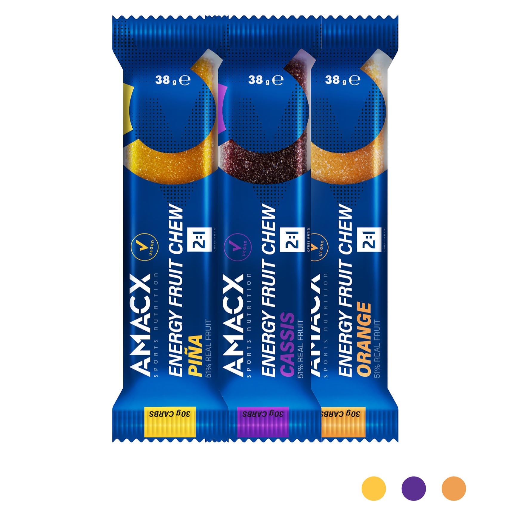AMACX Energy Bar Fruit Chew – 51% Frutta Vera – Barrette Energetiche Ciclismo e Corsa – Confezione da 12 – Vegana, Senza Glutine – 2:1 Carboidrati – Barrette Fitness con Elettroliti – Arancia