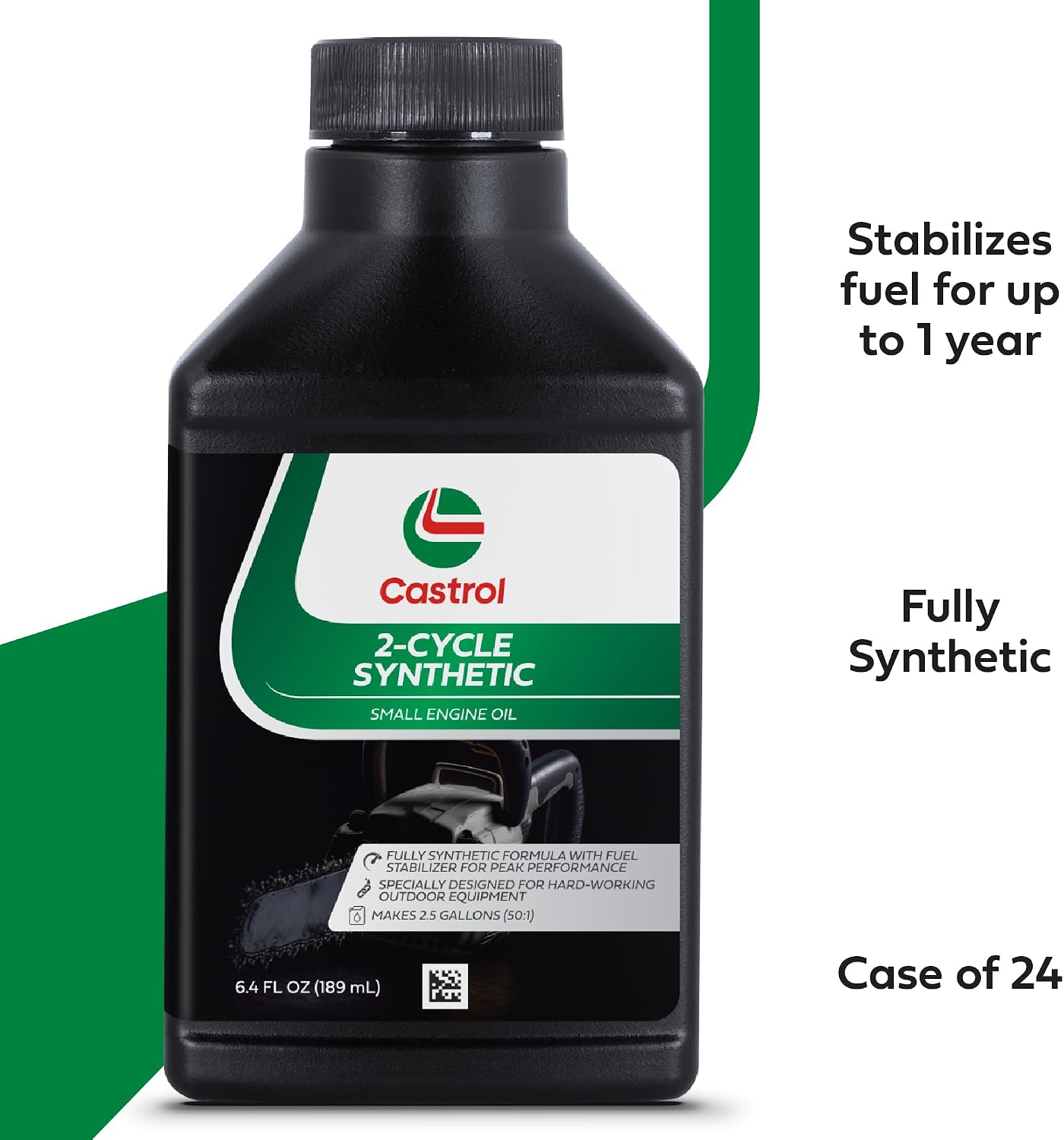 Castrol 2 Cycle Full Synthetic Oil – Small Engine Formula – 50:1 Mix Ratio – Includes Fuel Stabilizer – 24 Pack (6.4oz)