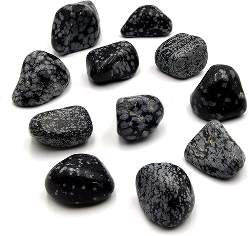 Beadlanta Piedras de obsidiana pulidas con copos de nieve pulidos, rocas naturales, piedras de reiki, cristales para decoración, equilibrio de