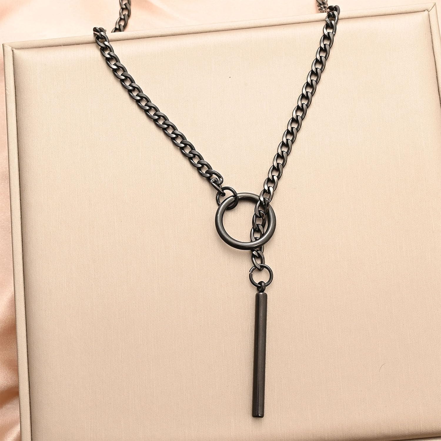 Black Stain Steel Slip Chain Necklaces Gothic Cuban Chain Bar Necklace Punk Rock Collar Necklace Handmade Adjustable Lariat Y Necklaces Halloween Jewelry Gift for women ﻿ - Image 7