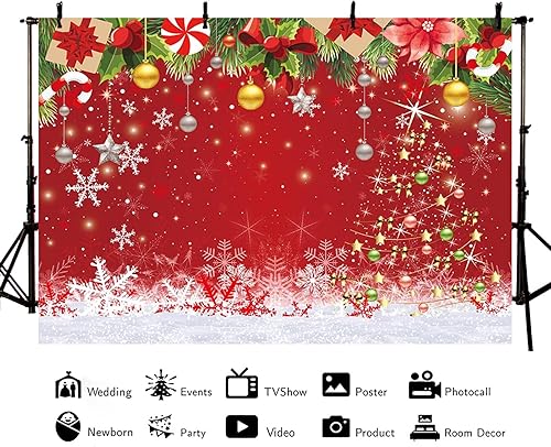 Miniatura 2 de AIBIIN Fondos rojos de Navidad de invierno de 7 x 5 pies, copo de nieve, árbol de Navidad, fotografía, fondo de fotografía de Año Nuevo,