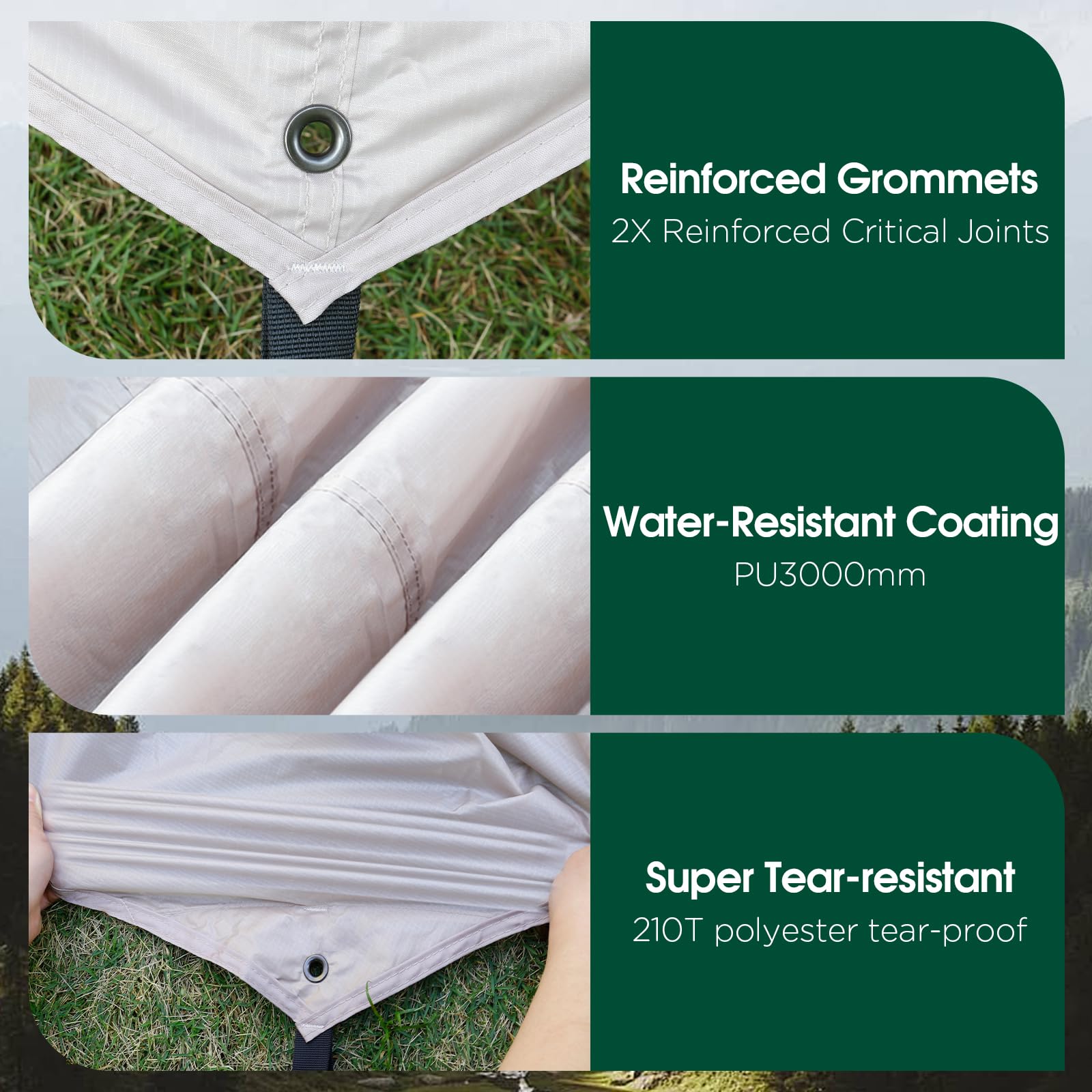 JAICOM Tarp Wasserdicht, 3.6x2.9m Ultraleicht Camping Zeltplane, Anti-UV Sonnen Regen Schutz Schnee, Sonnensegel mit Öse, Nylonseile, Aluminiumstifte, Zelt Clips, für Hängematte Picknick Wandern