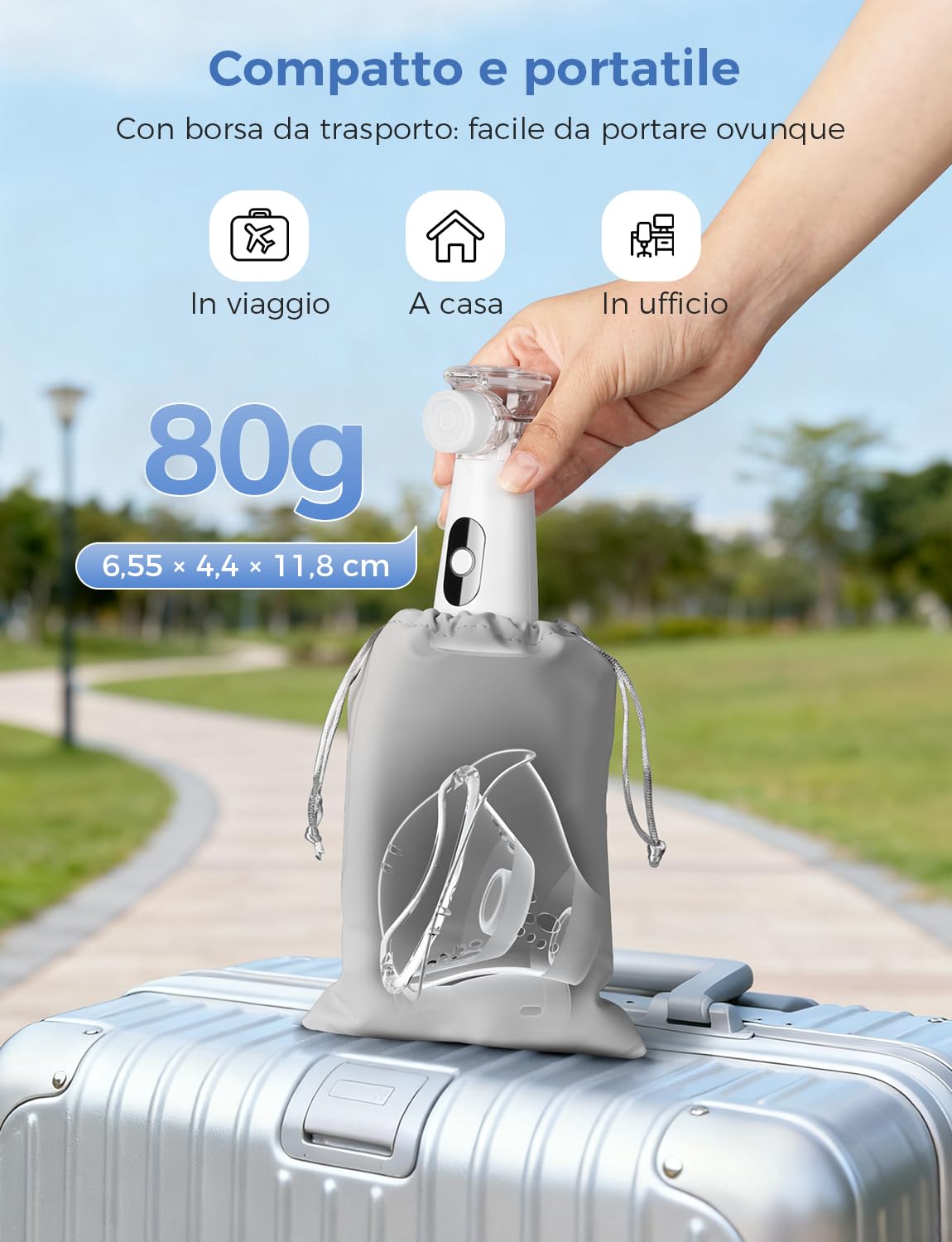 YOHOOLYO Aerosol Portatile Silenzioso Nebulizzatore 26dB, 2 Modalità, Ricarica USB-C con Autopulizia, Include 2 Maschere e Boccaglio per Adulti e Bambini, Leggero, per Viaggi e Uso Domestico