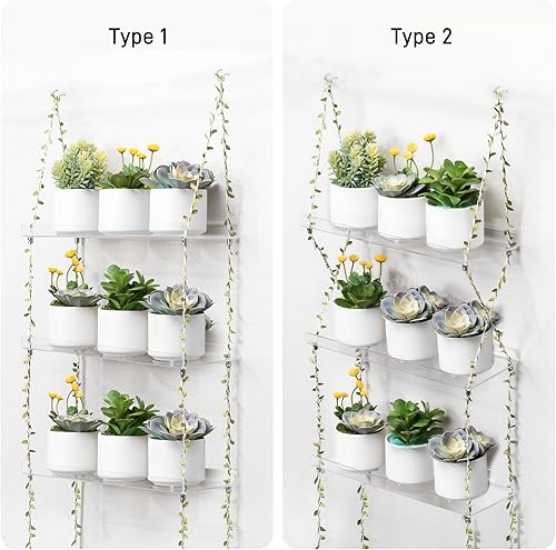 Miniatura 7 de Sumerflos Cajas de ventana de acrílico para plantas, estantes de 3 niveles, estante colgante transparente para interiores, cordel de yute ajustable,