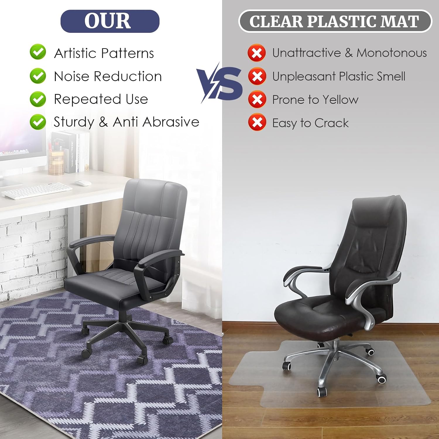 Office Chair Mats,48”x60“ Soft&Skin-Friendly Chair Mat for Hardwood Floor,Office Carpet with Anti-Slip Backing,Desk Chair Mat for Rolling Chair on Hardwood Floor,No Curling Mats for Under Desk Chairs