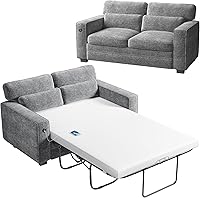 Marsail Full Size Pull Out Sofa Bed with 3" Memory Foam Mattress, 600lbs Support, 2 USB Ports, Removable Grey Chenille Covers - Sleeper Loveseat for Small Spaces
