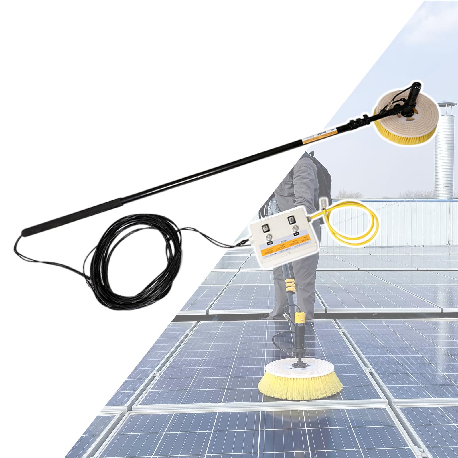 Cepillo EléCtrico De Limpieza De Vidrio para Paneles Fotovoltaicos, DiáMetro De Varilla De 40 Mm, para Limpieza De Vidrio/Paneles Solares A Gran Altitud,7.5M