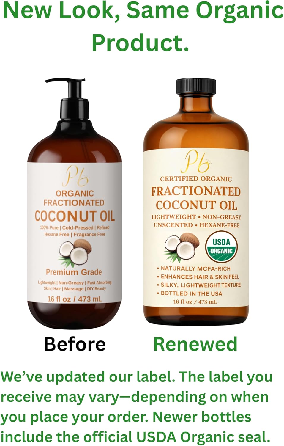 Organic Fractionated Coconut Oil, 16 fl oz Glass Bottle | 100% Pure & Natural, Lightweight, Coconut Oil for Skin, Hair & Body | Carrier Oil for Essential Oils, Massage & DIY Blends - Image 2