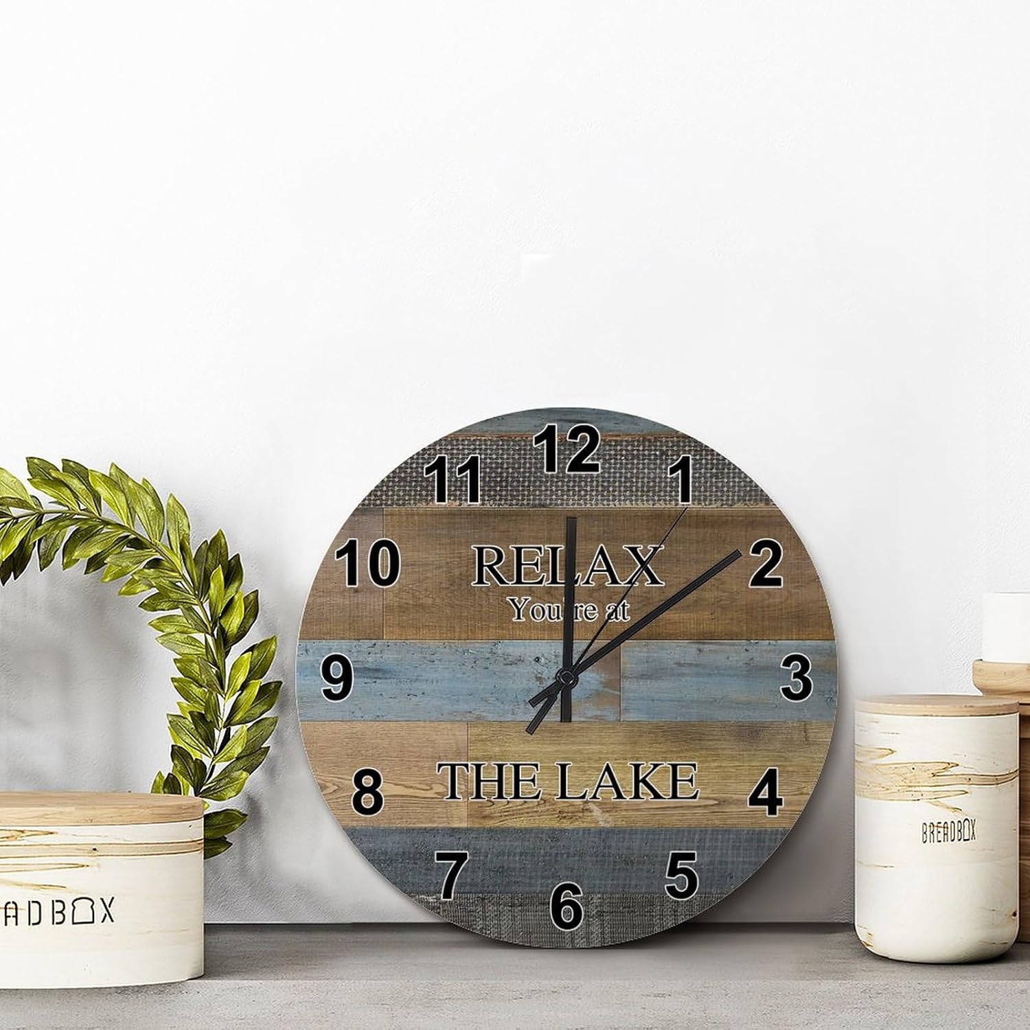 Relax You're at The Lake Wall Clock Lake Time Clock Wood Grain Large Wooden Wall Clocks Battery Operated 15 Inch Rutic Hanging Clock for Bedroom Living Room Farmhouse Wall Decor