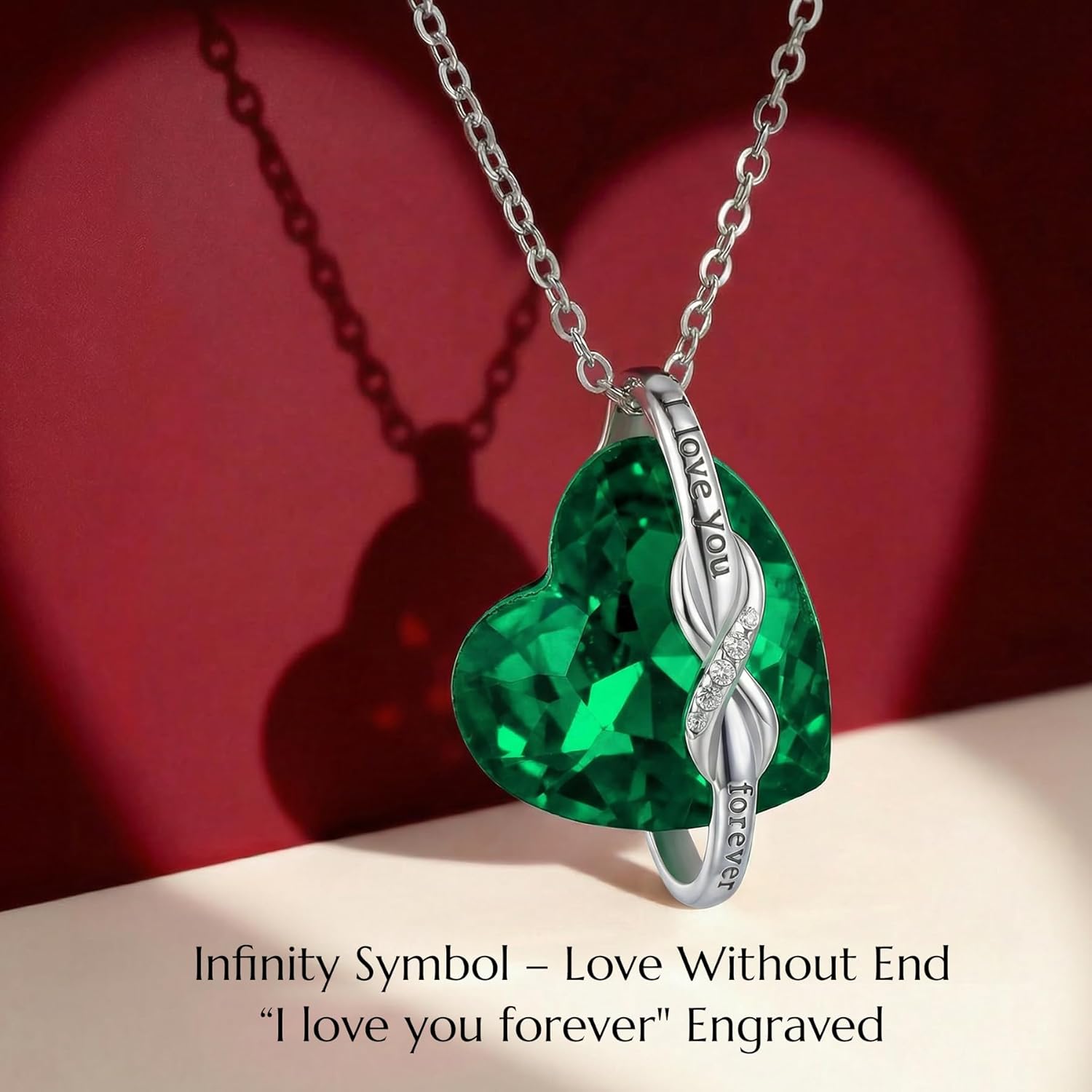 NORBU Valentine's Day Gift Necklaces for Women, S925 Infinity Heart Necklace Engraved I Love You Forever, Womens Necklace Crystal Love Pendant, Birthday Anniversary Jewelry Gift for Her Wife Mom Girlfriend - Image 5