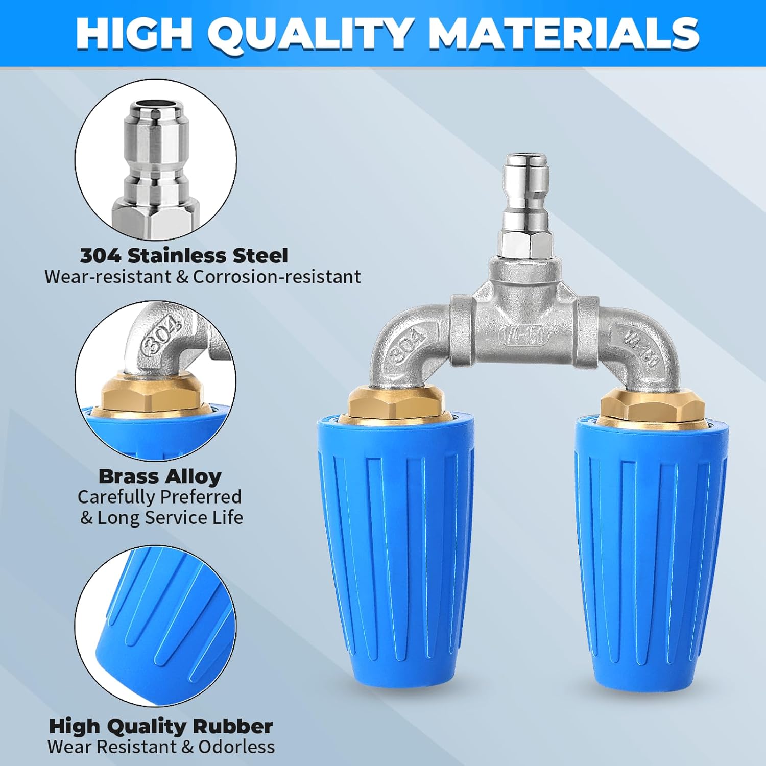 Dual Turbo Nozzle Pressure Washer 4000 PSI, 360° Rotating Pressure Washer Nozzle Tips with 1/4" Quick Connector, 2.0 Orifice Twin Turbo Nozzle, Power Washer Nozzle Tips(4-6 GPM, Blue)