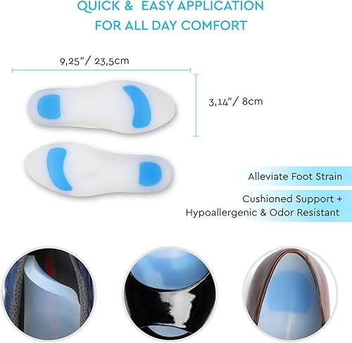 Miniatura 4 de Soles Insertos de silicona para zapatos (par) Soporte ortopédico para caminar, correr y fitness, suave, cómodo, diseño hipoalergénico, XXL  45-46