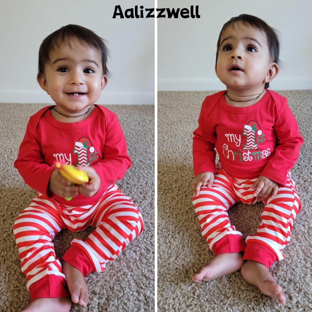 Aalizzwell Newborn Infant Baby Unisex Christmas Outfit with Hat Headband