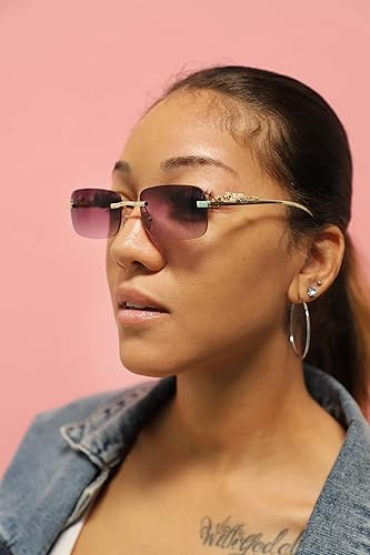 Miniatura 5 de FLAWLESS EYEWEAR Lentes de sol de gran tamaño sin montura para mujeres y hombres, rectangulares, sin marco, a la moda (humo)