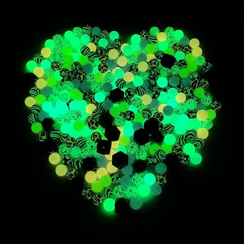 Miniatura 2 de DIYOMR 120 cuentas de silicona con cuerda de caja de plástico que brillan en la oscuridad, cuentas de goma luminosas de 0.472 in y 0.551 in, cuentas