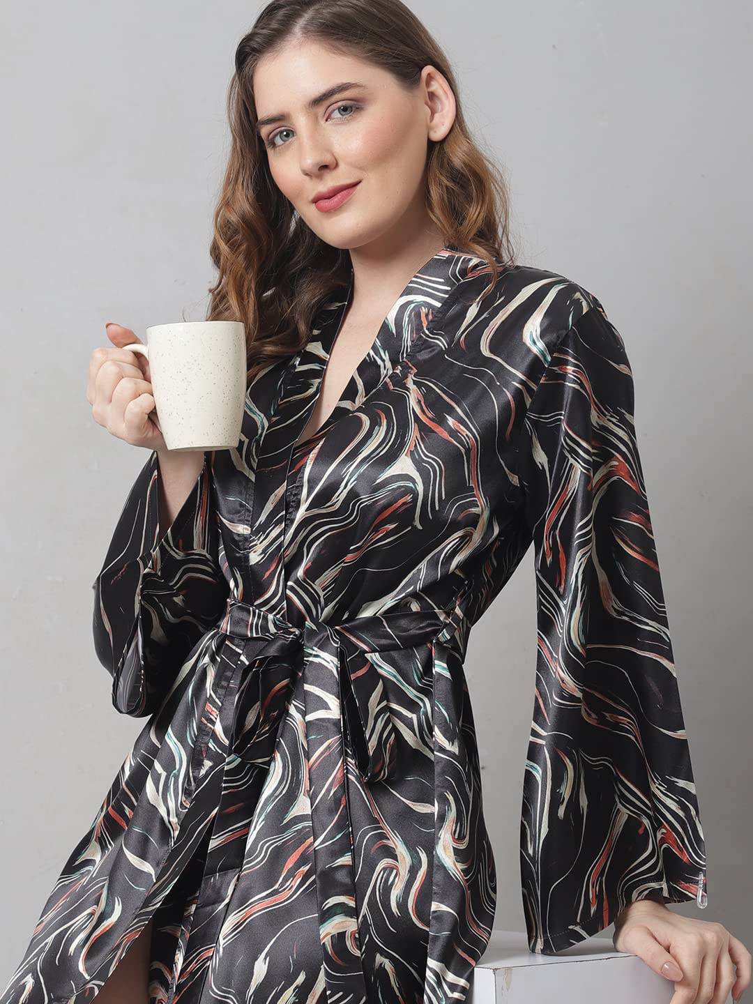 Claura Women Black Satin β Robe for Women/Robe (Small, Black) 4